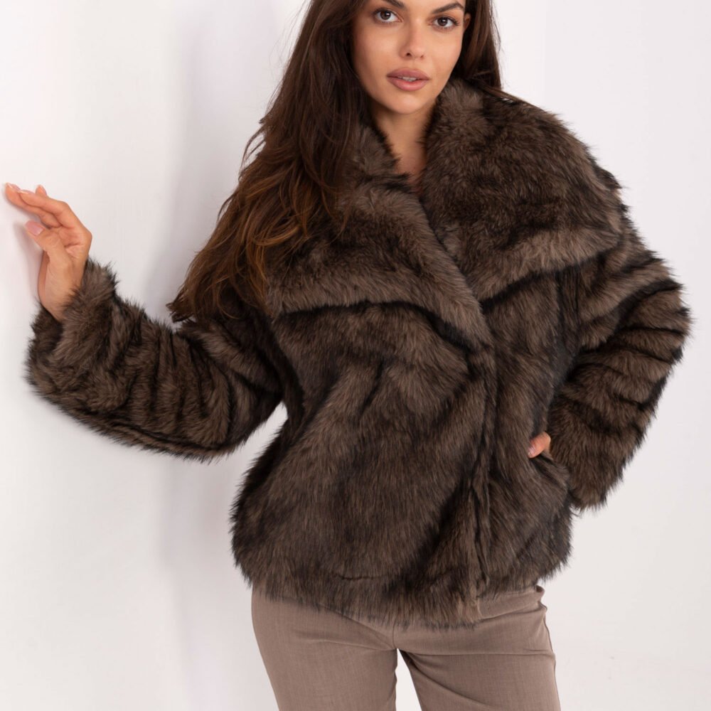 Ruda dirbtinio kailio moteriški kaininiai su plačia apykakle Rue Paris!