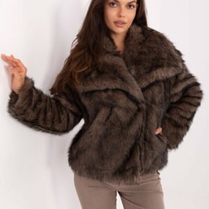 Ruda dirbtinio kailio moteriški kaininiai su plačia apykakle Rue Paris!