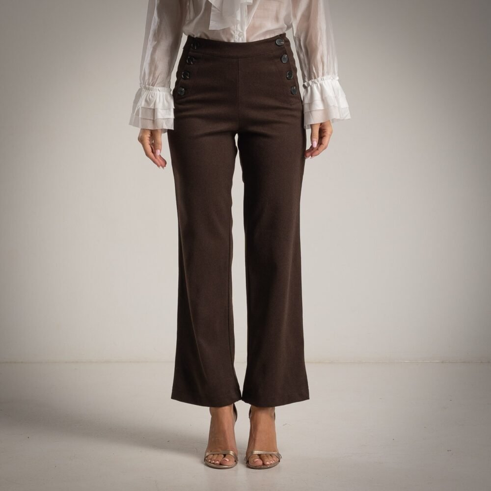 Rudos Plačių Klešnių Kelnės su Dekoratyvinėmis Sagomis!