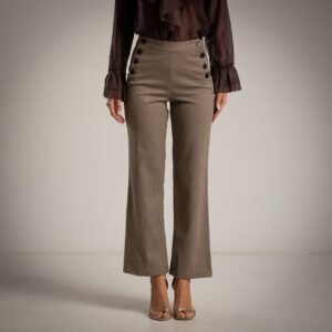 Rudos Plačių Klešnių Kelnės su Dekoratyvinėmis Sagomis!