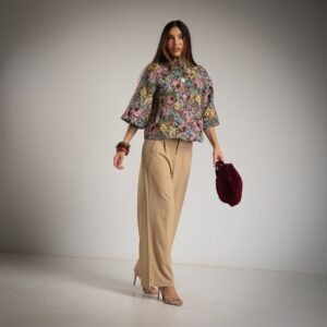 173884 Moteriškas gėlių žakardo švarkelis – elegantiškas pavasariui ir rudeniui