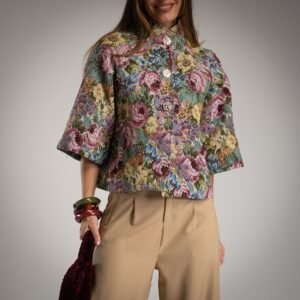 173886 Moteriškas gėlių žakardo švarkelis – elegantiškas pavasariui ir rudeniui