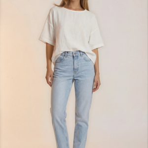 Minimalistinė Balta Lininė ir medvilnės Palaidinė