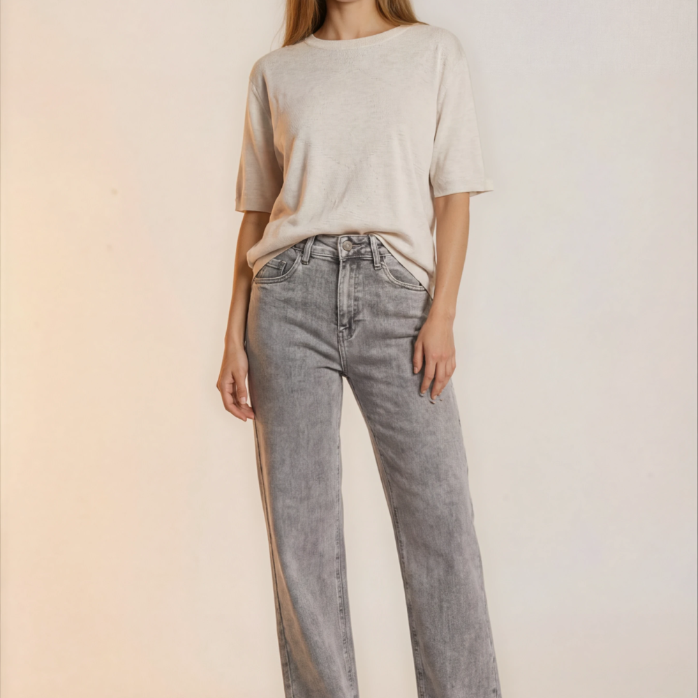 1000018536-1000018537.j-women footwear 2_front-Nora-Warm Studio-2 Klasikiniai tiesaus kirpimo pilki džinsai.